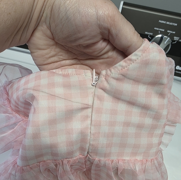 Peasant Dress Large Blue Pink Gingham Ruffled Dress Size Medium Sheer Romantic - Picture 9 of 10